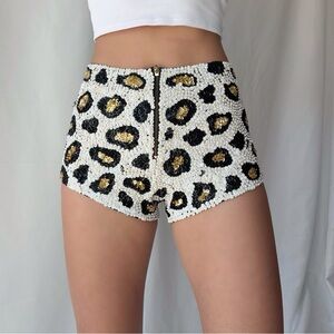 Vintage Sequin Beaded Cream Leopard Micro Shorts